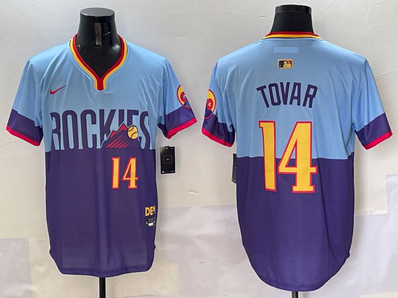 Men Colorado Rockies #14 Tovar Purple blue Joint Name 2025 Nike MLB Jersey style 1